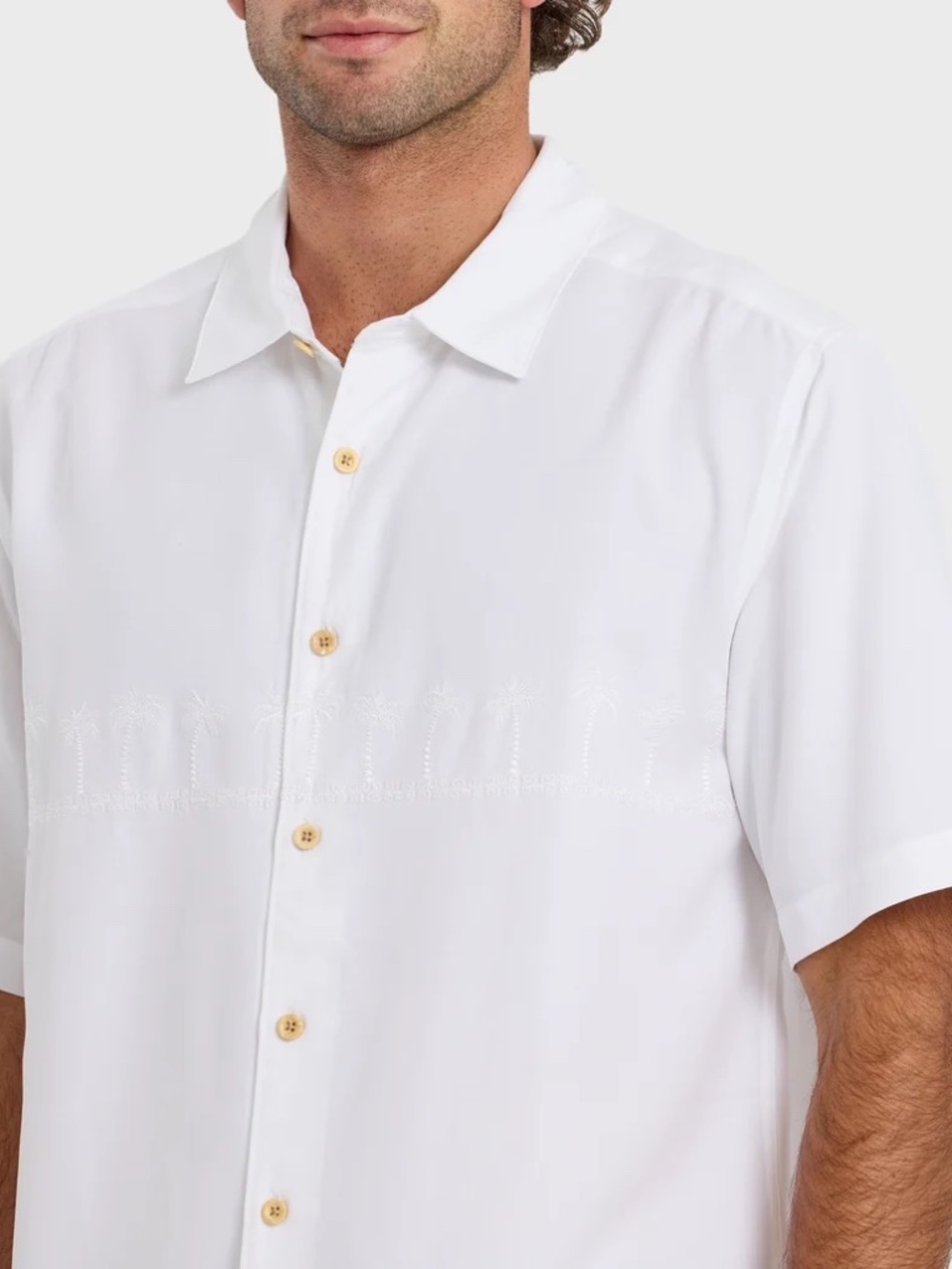 Quiksilver Waterman Tahiti Palms Shirt White Embroidered Men's L NWT